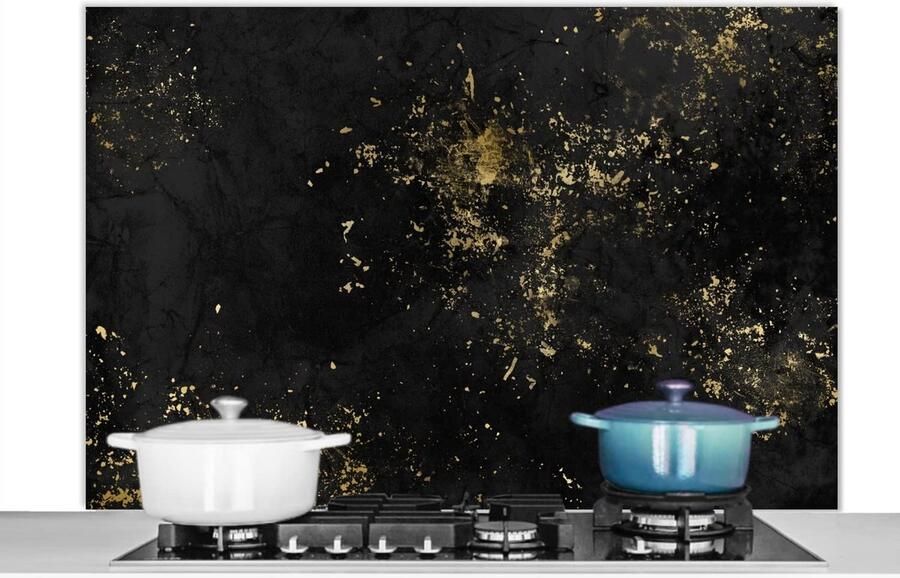 Keuken Spatscherm Spatwand Keuken Bescherming Kookplaat Luxe Goudstructuur 120x80 cm Zwart