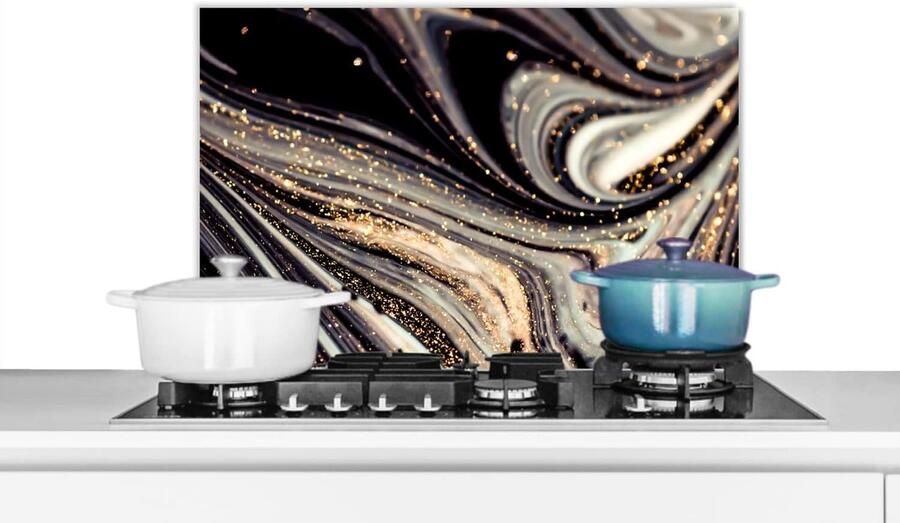 Keuken Spatscherm Spatwand Keuken Bescherming Kookplaat Luxe Marmerlook 70x50 cm Zwart Goud