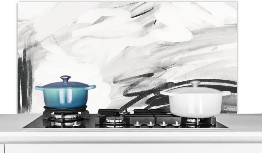 Keuken Spatscherm Spatwand Keuken Kookplaat Beschermen 3mm Dik Aluminium 120x60 cm Abstract Zwart Wit