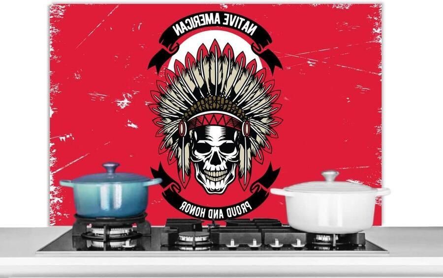 Keuken Spatscherm Spatwand Keuken Kookplaat Beschermen Doodskop Indianentooi Design 100x65 cm Veelkleurig