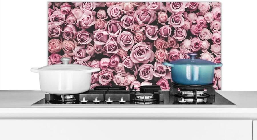 Keuken Spatscherm Spatwand Keuken Kookplaat Beschermen Hittebestendig Kunststof 80x40 cm Roze Bloemen