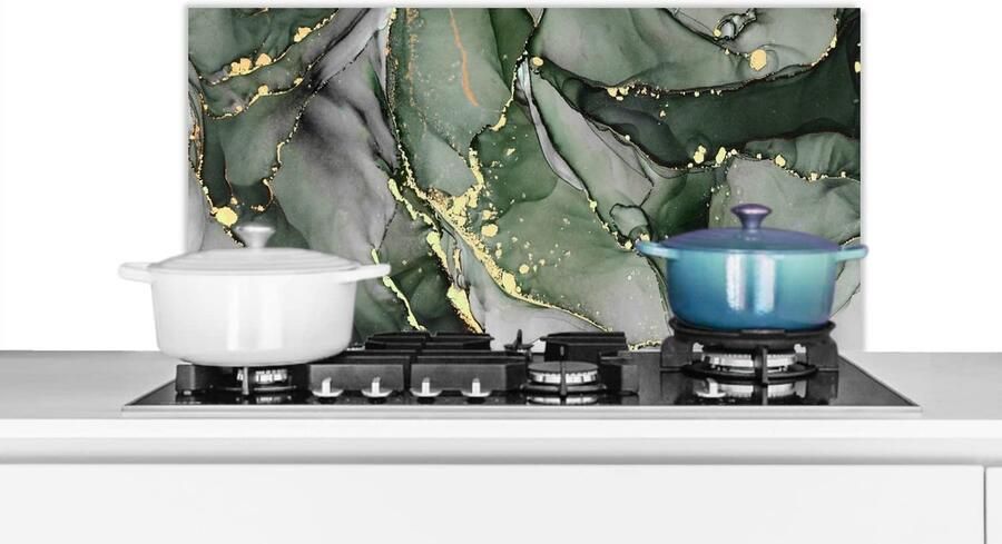 Keuken Spatscherm Spatwand Keuken Kookplaat Beschermen Hittebestendig Materiaal 80x40 cm Groen Marmer