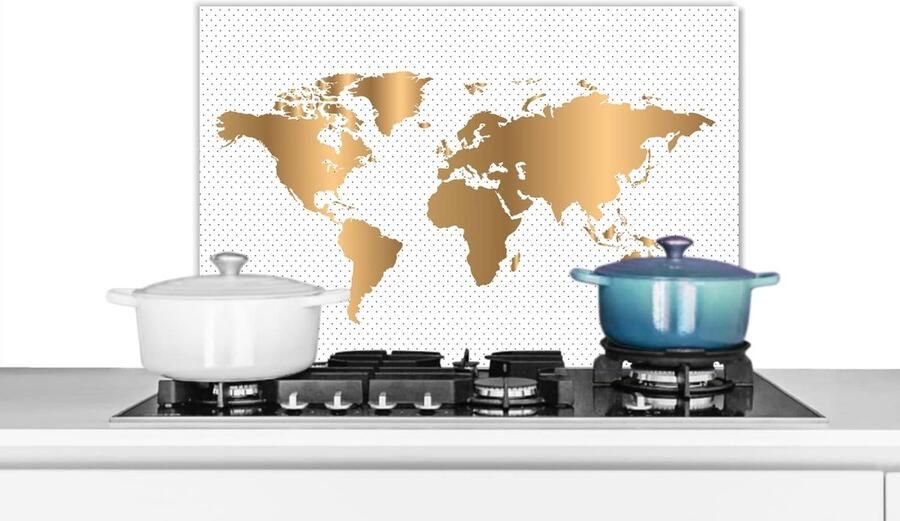 Keuken Spatscherm Spatwand Keuken Kookplaat Beschermen Wereldkaart Design 70x50 cm Goud Stippen