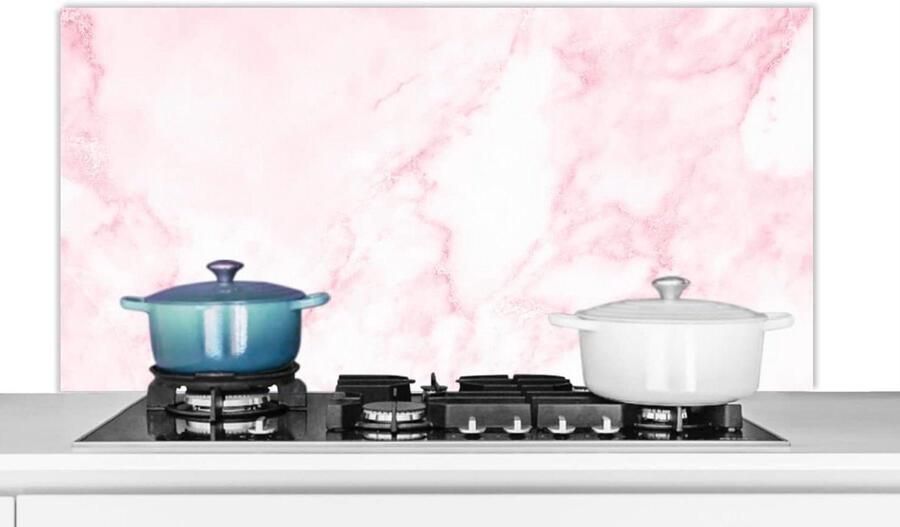Keuken Spatscherm Spatwand Kookplaat Keuken Beschermen Marmerlook Abstract 120x60 cm Wit Roze