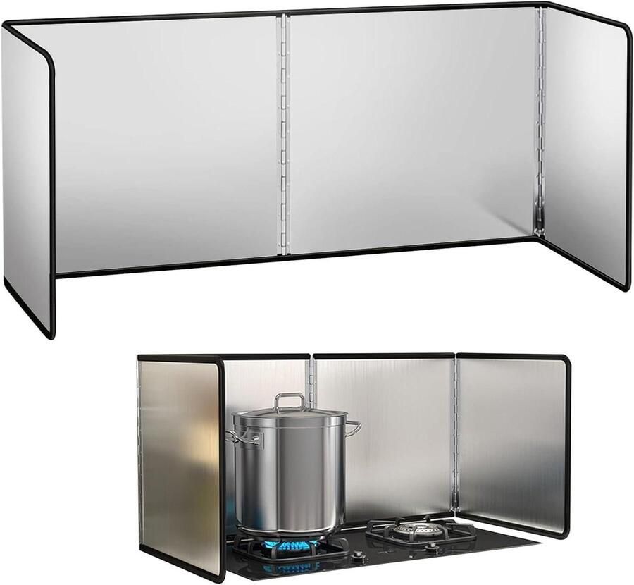 Keuken Spatscherm Vetvanger Opvouwbaar Koken Beschermen Roestvrij Staal 50x45x80cm Zilver