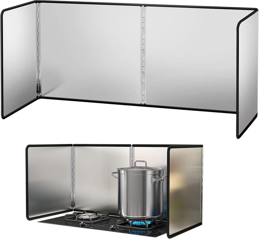 Keuken Spatscherm Vetvanger Opvouwbaar Koken Beschermen Vierzijdig Roestvrij Staal 60x45x80 cm Zilver