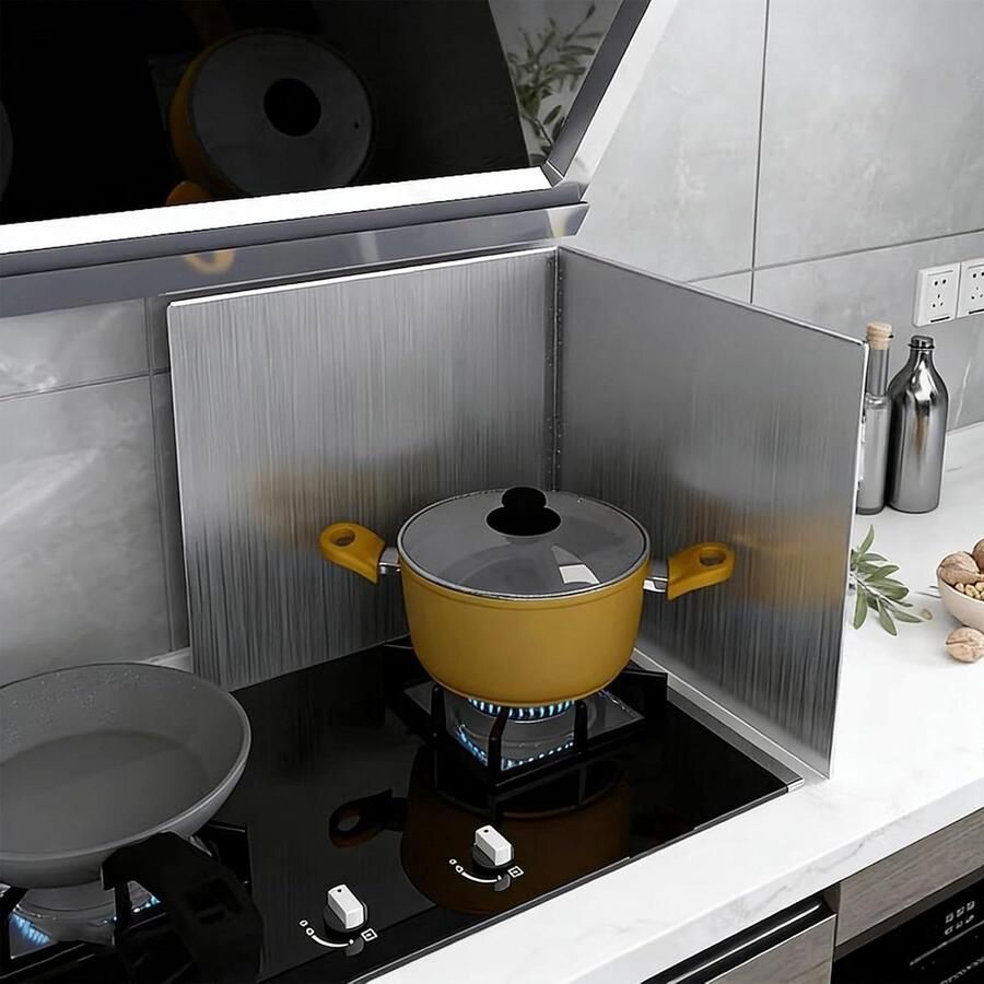 Keuken Spatscherm Vetvanger Spatbord Koken Beschermen Hittebestendig Roestvrij Staal 30x30cm Zilver