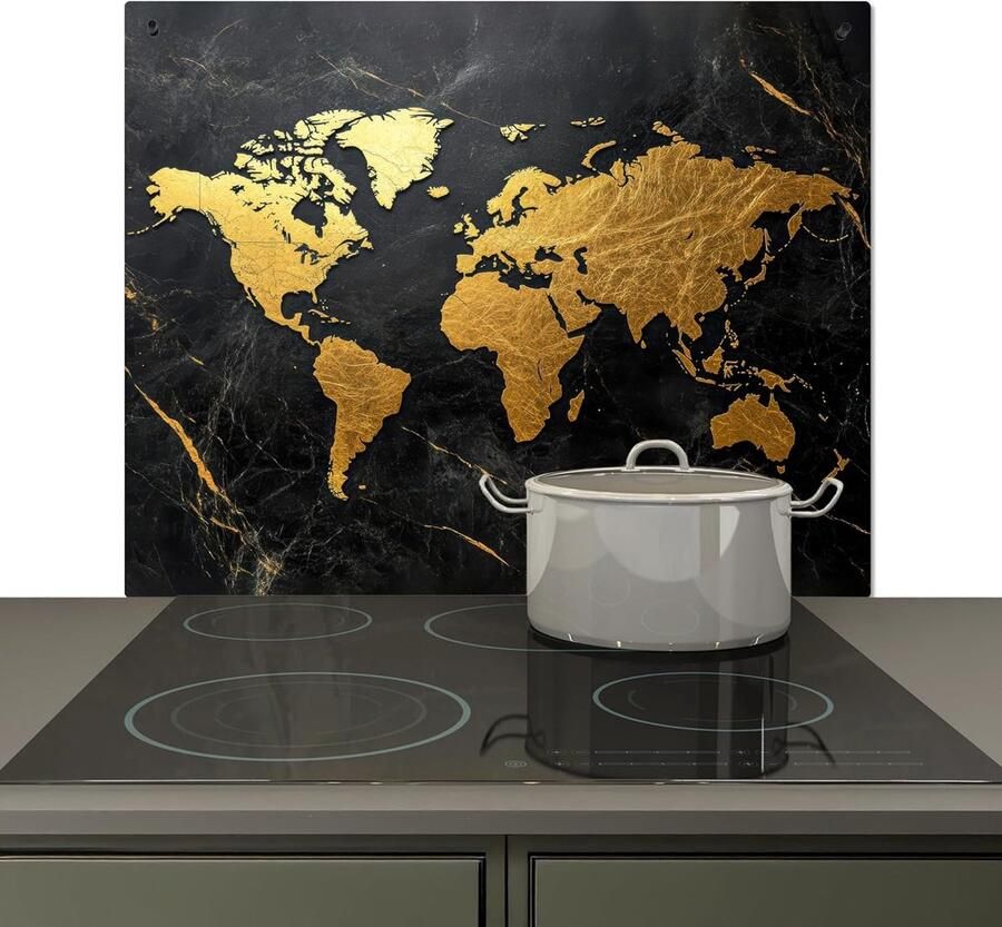Keuken Spatscherm Wand Beschermer Kookplaat Reinigen Hittebestendig Vinyl 52x59 cm Marmer Wereldkaart