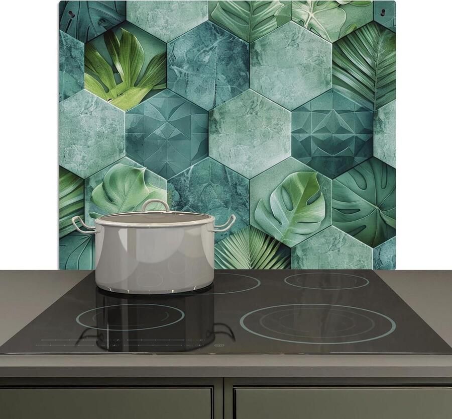Keuken Spatscherm Wandbeschermer Achterwand Koken & Beschermen 2-in-1 Functie 52x59 cm Mozaïek Groen