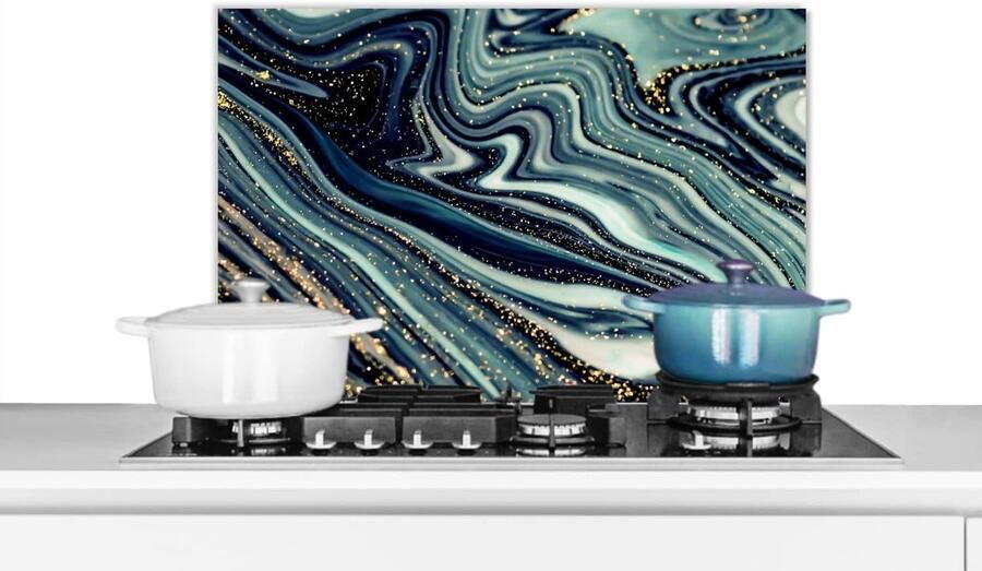 Keuken Spatscherm Wandbeschermer Achterwand Kookplaat Beschermen Makkelijk Schoon Te Maken 70x50 cm Marmerlook Goud Blauw