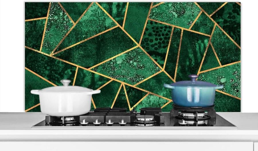Keuken Spatscherm Wandbeschermer Kookplaat Beschermen Abstract Edelsteen Design 120x60 cm Smaragd Goud