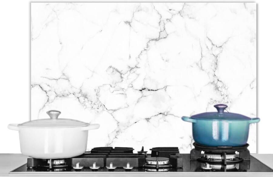 Keuken Spatscherm Wandbeschermer Kookplaat Bescherming Tegen Vet Hittebestendig Aluminium 80x55cm Marmerlook Wit Grijs