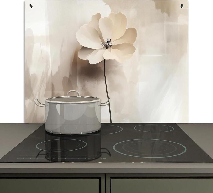 Keuken Spatscherm Wandbeschermer Kookplaat Keukenwand Beschermen 2-in-1 Functie 52.7x81.6 cm Beige Bloem
