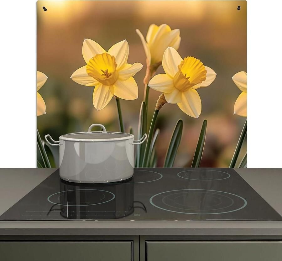 Keuken Spatscherm Wandbeschermer Kookplaat Koken en Beschermen 2-in-1 Functie 51.5x58.5cm Bloemen Geel