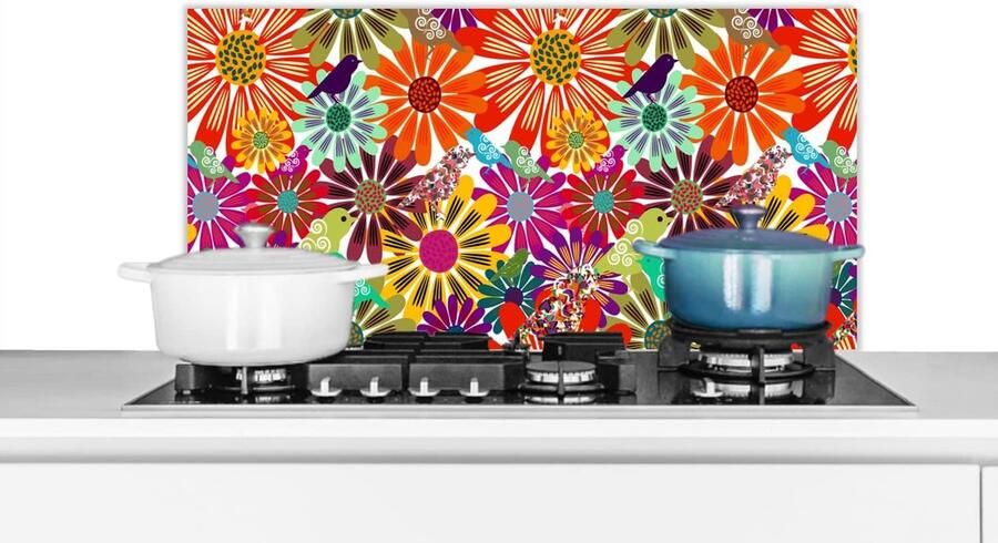 Keuken Spatscherm Wandbescherming Keuken Kookplaat Beschermen Hittebestendig Aluminium 80x40 cm Veelkleurig Bloemen