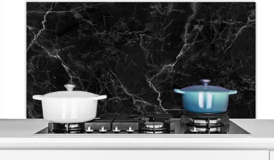 Keuken Spatscherm Wandbescherming Keuken Kookplaat Beschermen Hittebestendig Materiaal 120x60 cm Marmerlook Zwart