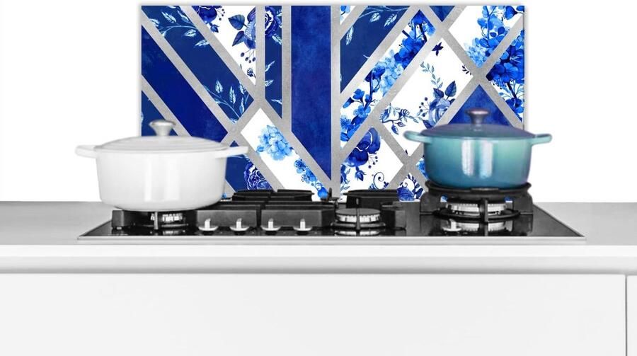Keuken Spatscherm Wandbescherming Kookplaat Beschermen Hittebestendig Materiaal 60x30 cm Delfts blauw