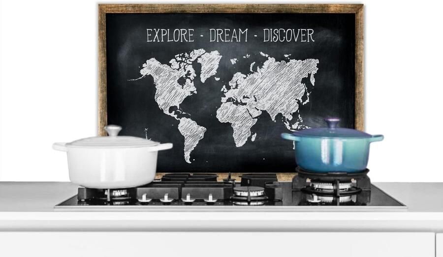Keuken Spatscherm Wandpaneel Achterwand Beschermt Kookplaat Wereldkaart Krijtbord 60x40 cm Veelkleurig