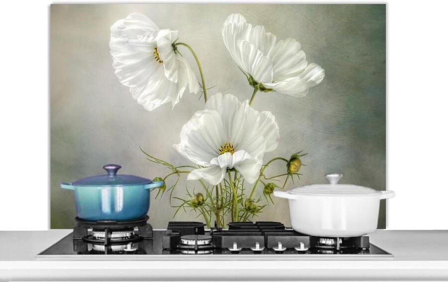 Keuken Spatscherm Wandpaneel Achterwand Koken Beschermen Unieke Foto Print 100x65cm Wit Bloemen