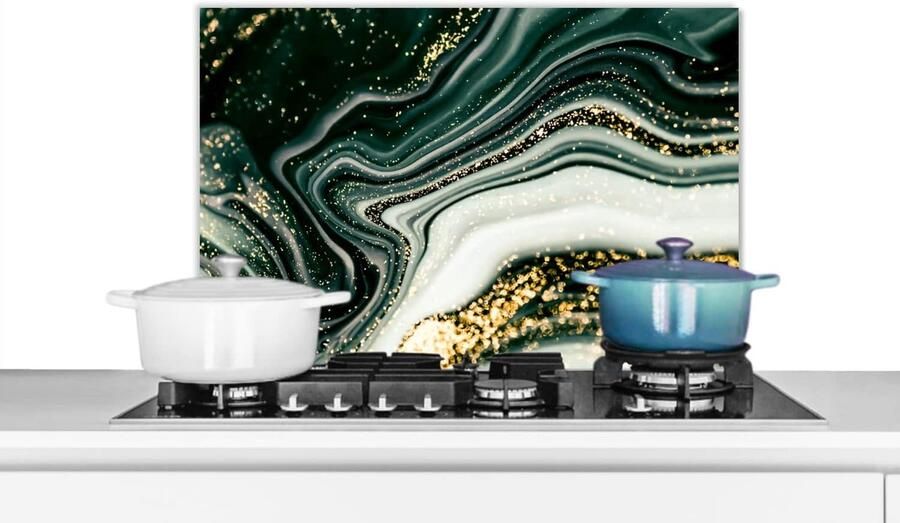 Keuken Spatscherm Wandpaneel Achterwand Kookplaat Beschermen Hittebestendig & Makkelijk Schoon 70x50 cm Marmerlook Goud Groen