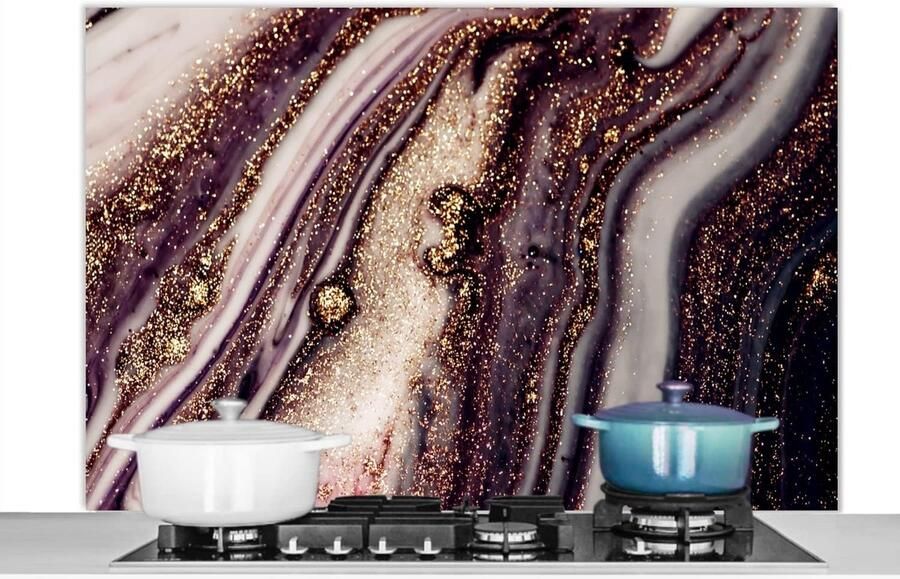 Keuken Spatscherm Wandpaneel Achterwand Kookplaat Beschermen Hittebestendig Makkelijk Schoon 120x80 cm Marmer Roze Goud