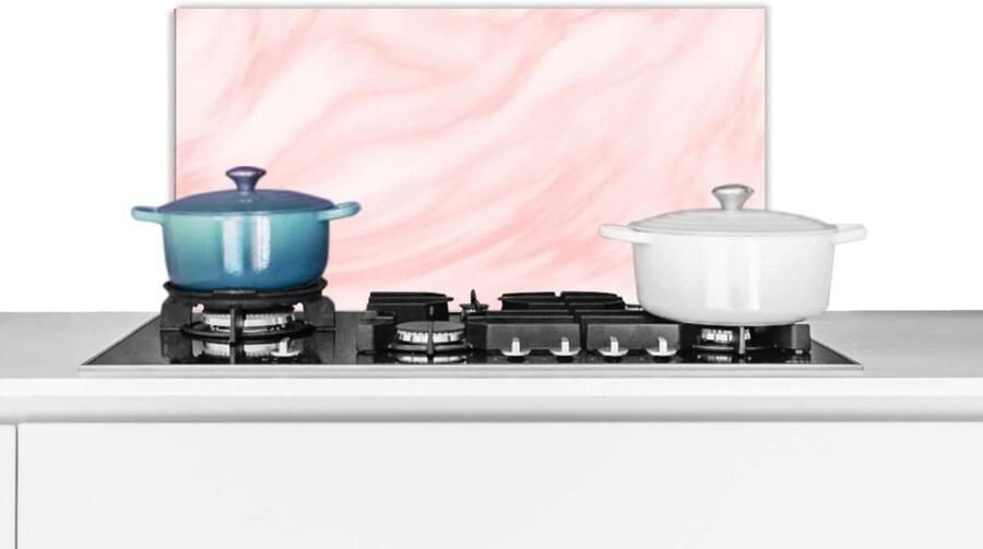 Keuken Spatscherm Wandpaneel Achterwand Kookplaat Beschermen Luxe Marmerlook Print 70x30 cm Roze Wit
