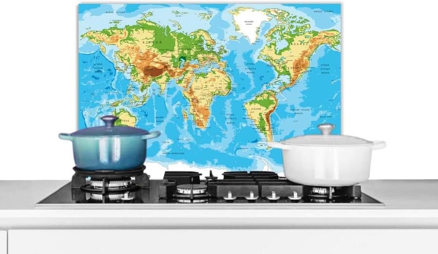 Keuken Spatscherm Wandpaneel Achterwand Kookplaat Beschermen Scherpe Wereldkaart 60x40 cm Veelkleurig