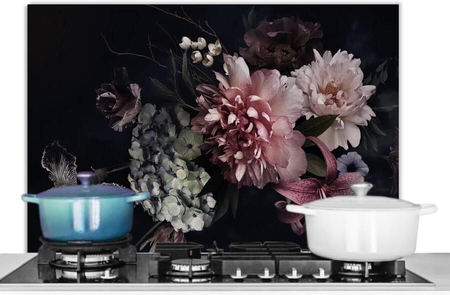 Keuken Spatscherm Wandpaneel Achterwand Kookplaat Beschermen Unieke Foto Print 80x55cm Pastel Bloemen