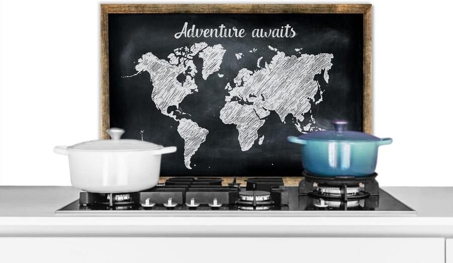 Keuken Spatscherm Wandpaneel Achterwand Kookplaat Beschermen Wereldkaart Krijtbord 60x40 cm Wit
