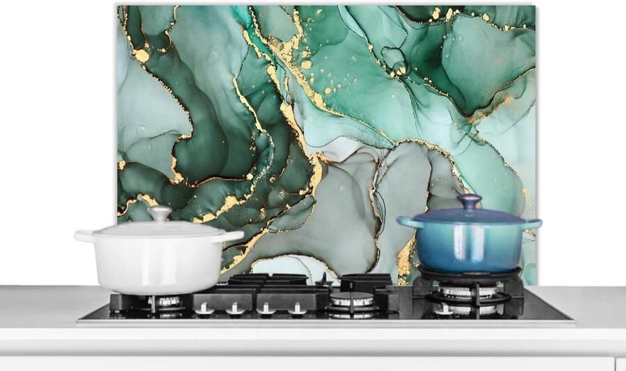 Keuken Spatscherm Wandpaneel Beschermer Koken Beschermen Luxe Marmerlook 90x60 cm Groen Marmer
