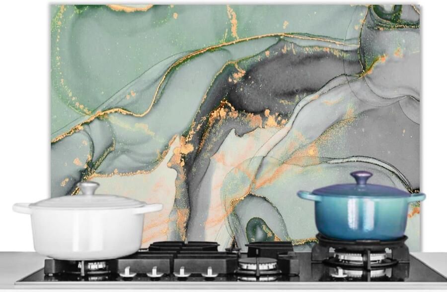 Keuken Spatscherm Wandpaneel Beschermer Koken en Reinigen Luxe Marmer Look 80x55cm Goud Marmer