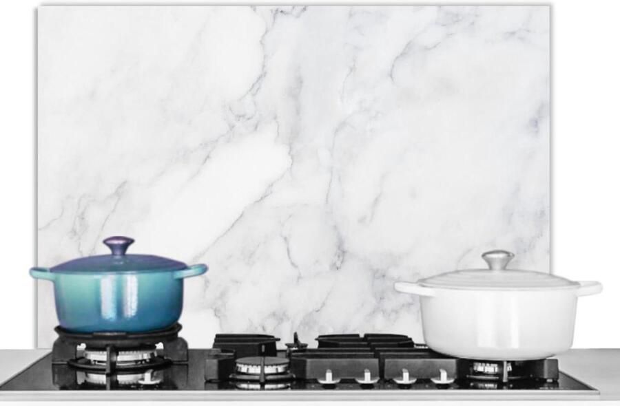 Keuken Spatscherm Wandpaneel Beschermer Kookplaat Beschermen Luxe Marmerlook 80x55cm Wit Grijs
