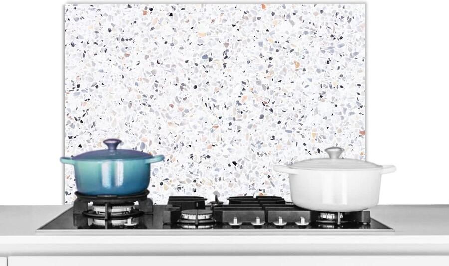 Keuken Spatscherm Wandpaneel Bescherming Kookplaat Luxe Graniet Design 80x55 cm Wit - Foto 1