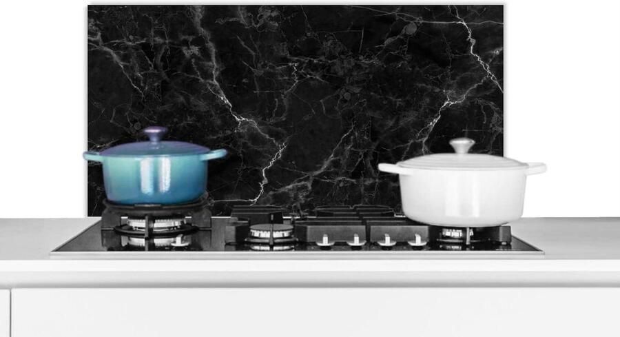 Keuken Spatscherm Wandpaneel Bescherming Kookplaat Luxe Marmerlook 90x45 cm Zwart Wit