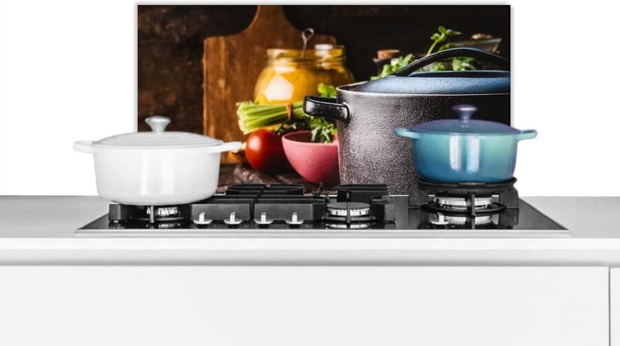 Keuken Spatscherm Wandpaneel Glas Kookplaat Beschermen Luxe Aluminium 70x30 cm Veelkleurig