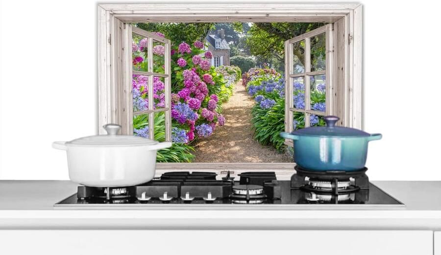 Keuken Spatscherm Wandpaneel Koken Beschermen Eenvoudig Reinigen 60x40 cm Paars Bloemen