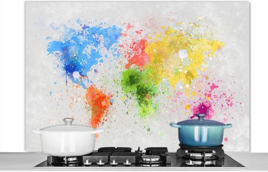 Keuken Spatscherm Wandpaneel Kookplaat Beschermen Abstracte Wereldkaart 120x80 cm Veelkleurig