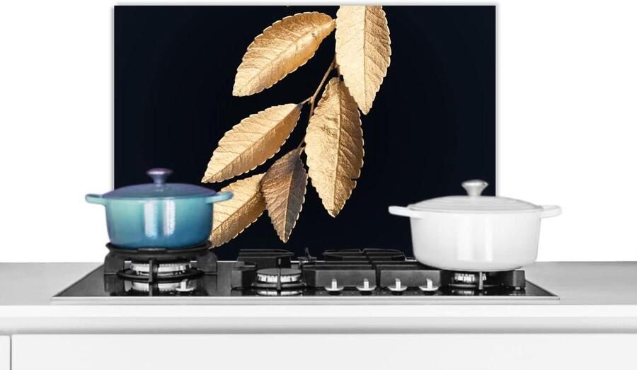 Keuken Spatscherm Wandpaneel Kookplaat Beschermen Luxe Aluminium 60x40 cm Zwart Goud