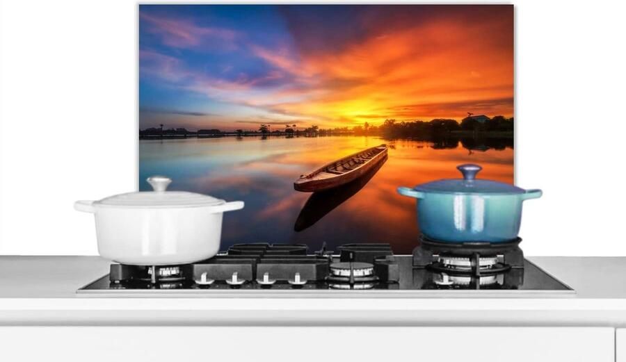 Keuken Spatscherm Wandpaneel Kookplaat Beschermen Luxe Aluminium 70x50 cm Oranje Zonsondergang