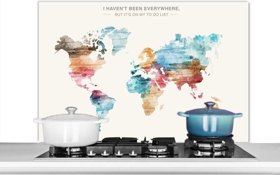Keuken Spatscherm Wandpaneel Kookplaat Beschermen Wereldkaart Design 100x65 cm Veelkleurig