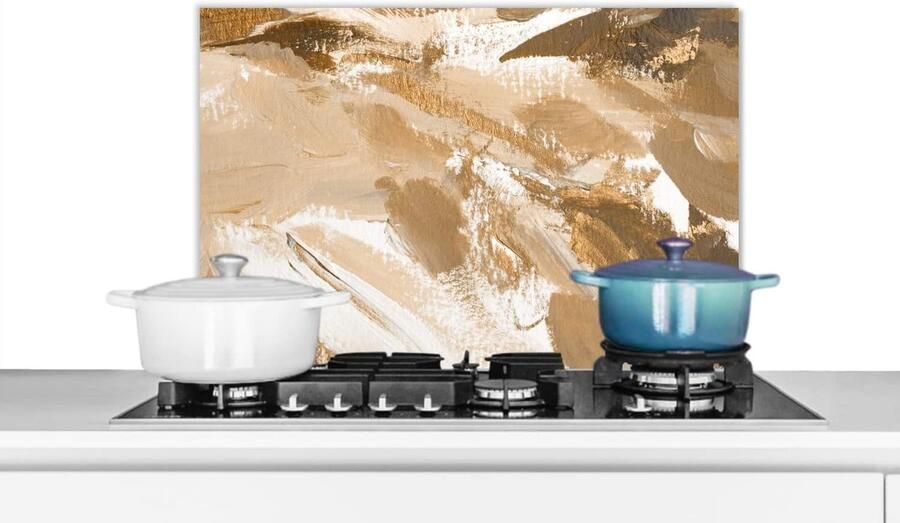 Keuken Spatscherm Wandpaneel Kookplaat Bescherming Hittebestendig Aluminium 60x40 cm Abstract Goud