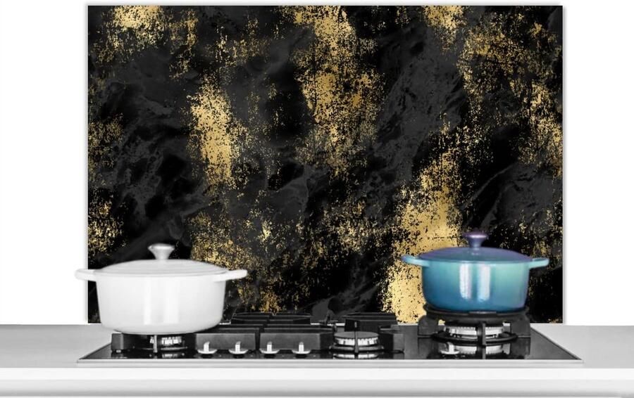 Keuken Spatscherm Zwart Goud 100x65 cm Hittebestendige Glasplaat Achterwand Fornuis