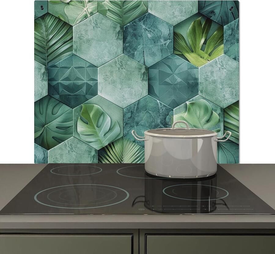 Keuken Spatwand Achterwand Beschermer Fornuis Beschermen Hittebestendig Aluminium 51.3x58.3 cm Groen Mozaïek