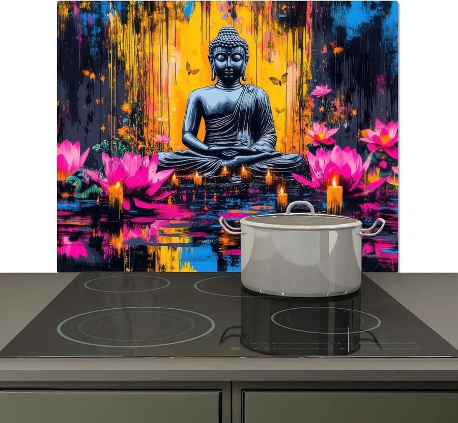 Keuken Spatwand Achterwand Beschermer Fornuis Beschermen Hittebestendig Aluminium 52x60 cm Buddha Bloemen