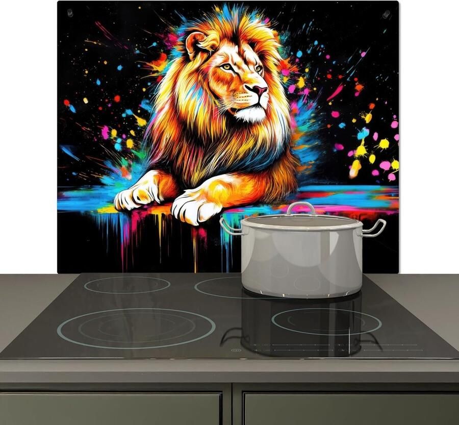 Keuken Spatwand Achterwand Beschermer Kookplaat Beschermen Hittebestendig Aluminium 51x59 cm Kleurrijk Leeuw