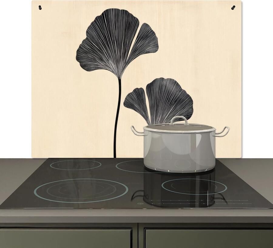 Keuken Spatwand Achterwand Beschermer Kookplaat Beveiligen Hittebestendig Aluminium 53x82 cm Bladeren Zwart