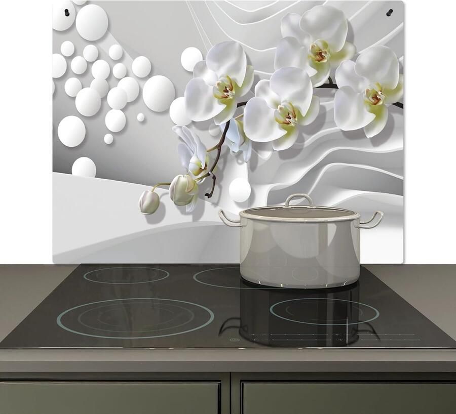 Keuken Spatwand Beschermer Achterwand Kookplaat Beschermen Hittebestendig Aluminium 52.7x81.6 cm Wit Bloemen