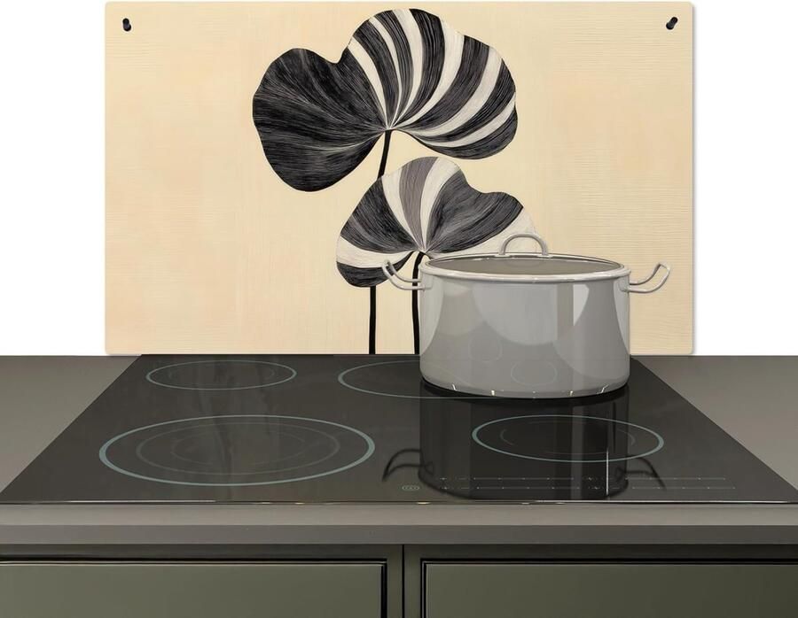 Keuken Spatwand Beschermer Achterwand Kookplaat Reinigen Hittebestendig Aluminium 52x91 cm Zwart Bladeren