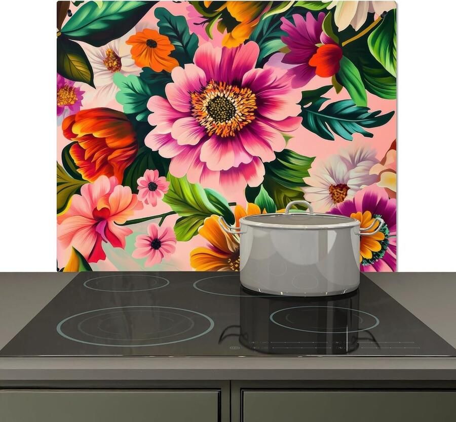 Keuken Spatwand Beschermer Kookplaat Wand Beschermen Hittebestendig Aluminium 51x59 cm Bloemen Kleurrijk
