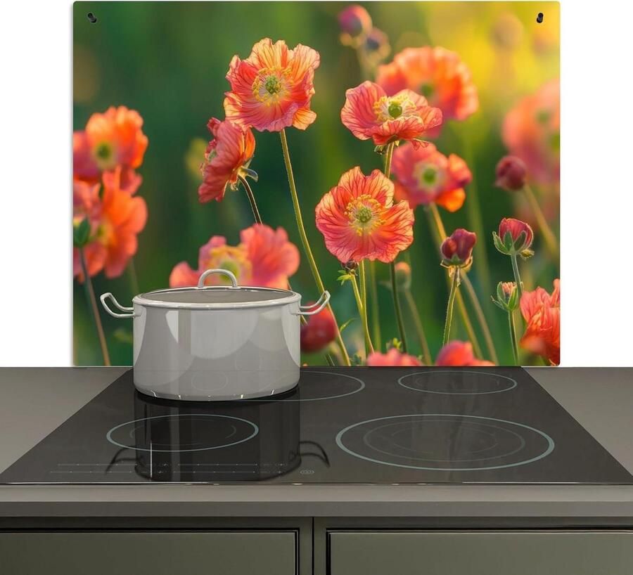 Keuken spatwand Kookplaat beschermer Koken en schoonmaken 2-in-1 functie 52x81 cm Bloemenveld